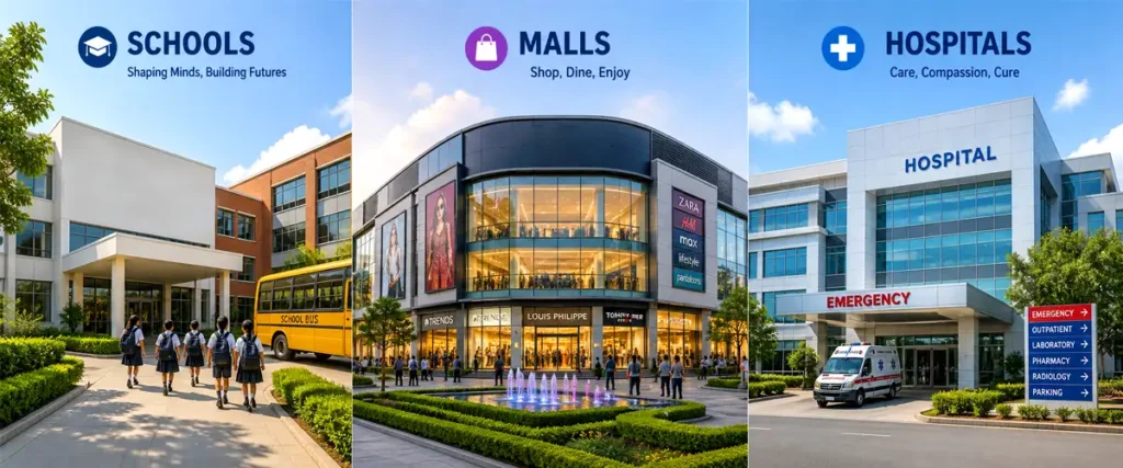 Schools malls hospitals near Vikas Ritz Life